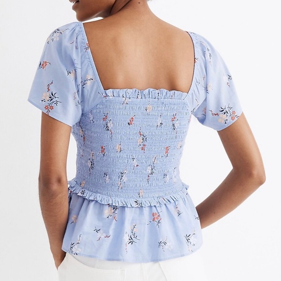 Madewell Smocked Flutter-Sleeve Top in Aloha Floral Size Large - Picture 2 of 14